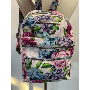 Betsey Johnson Floral Backpack Pink Blue Roses Multiple Zipper Pockets